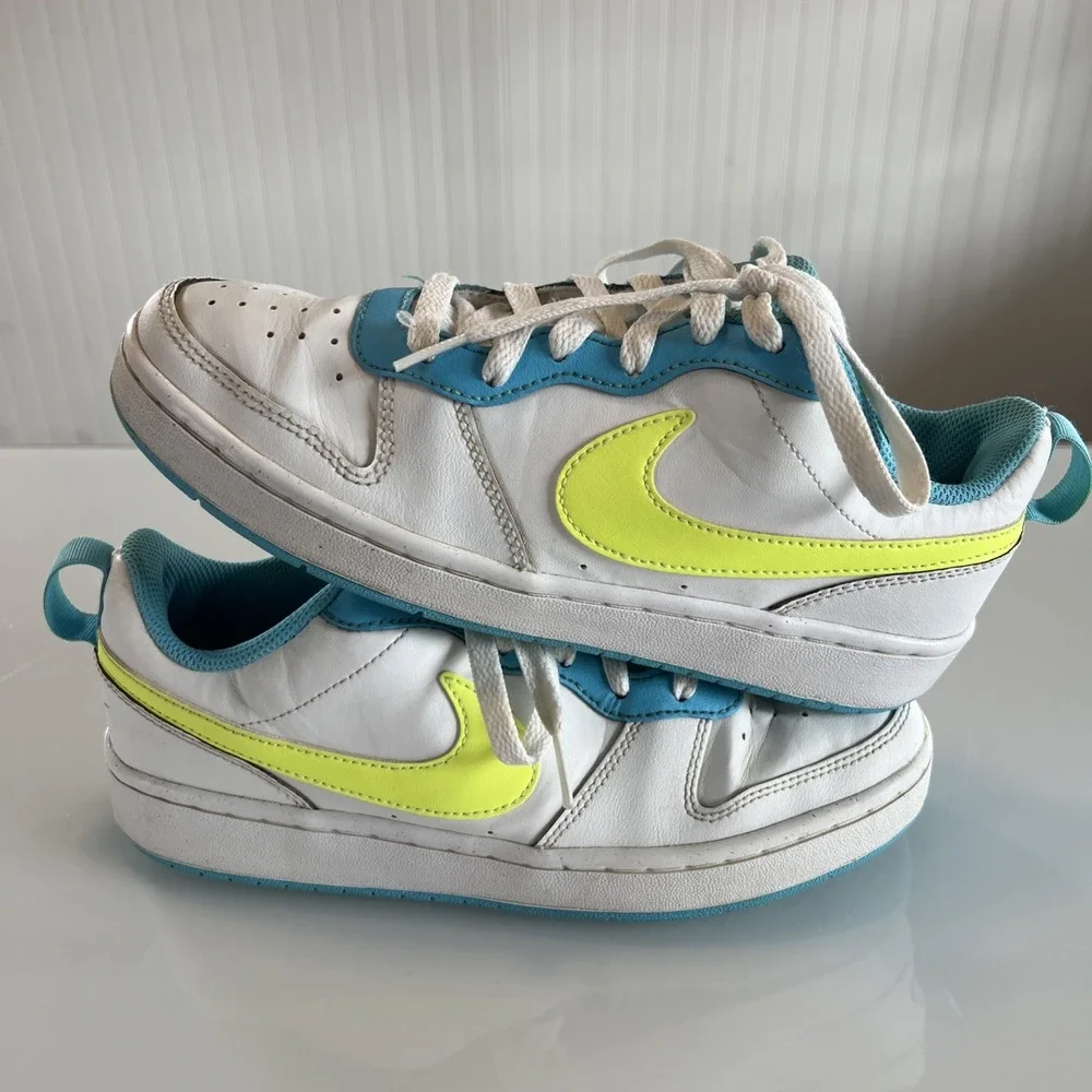 Nike Court Borough Low 2 GS Shoes‎ Size 6Y / Women 7.5 White Volt Blue